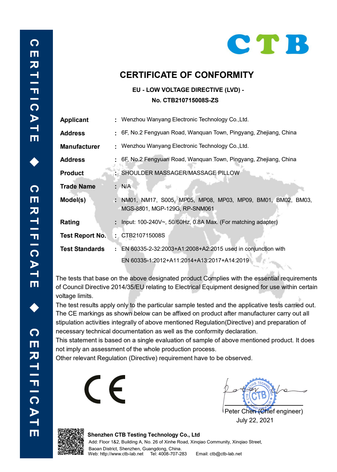 CE — Certificate of Conformity (LVD)